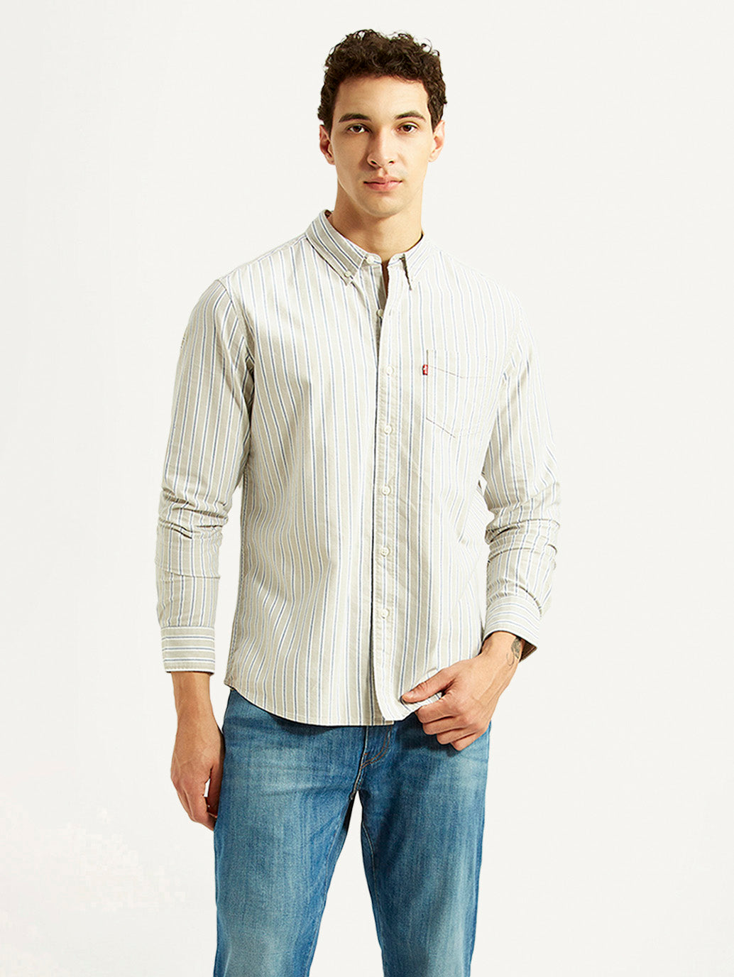 Men's Striped Light Grey Slim Fit Shirt