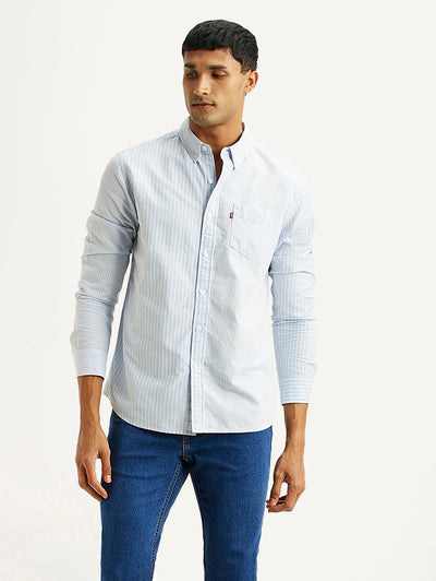 Men's Striped Light Blue Slim Fit Shirt
