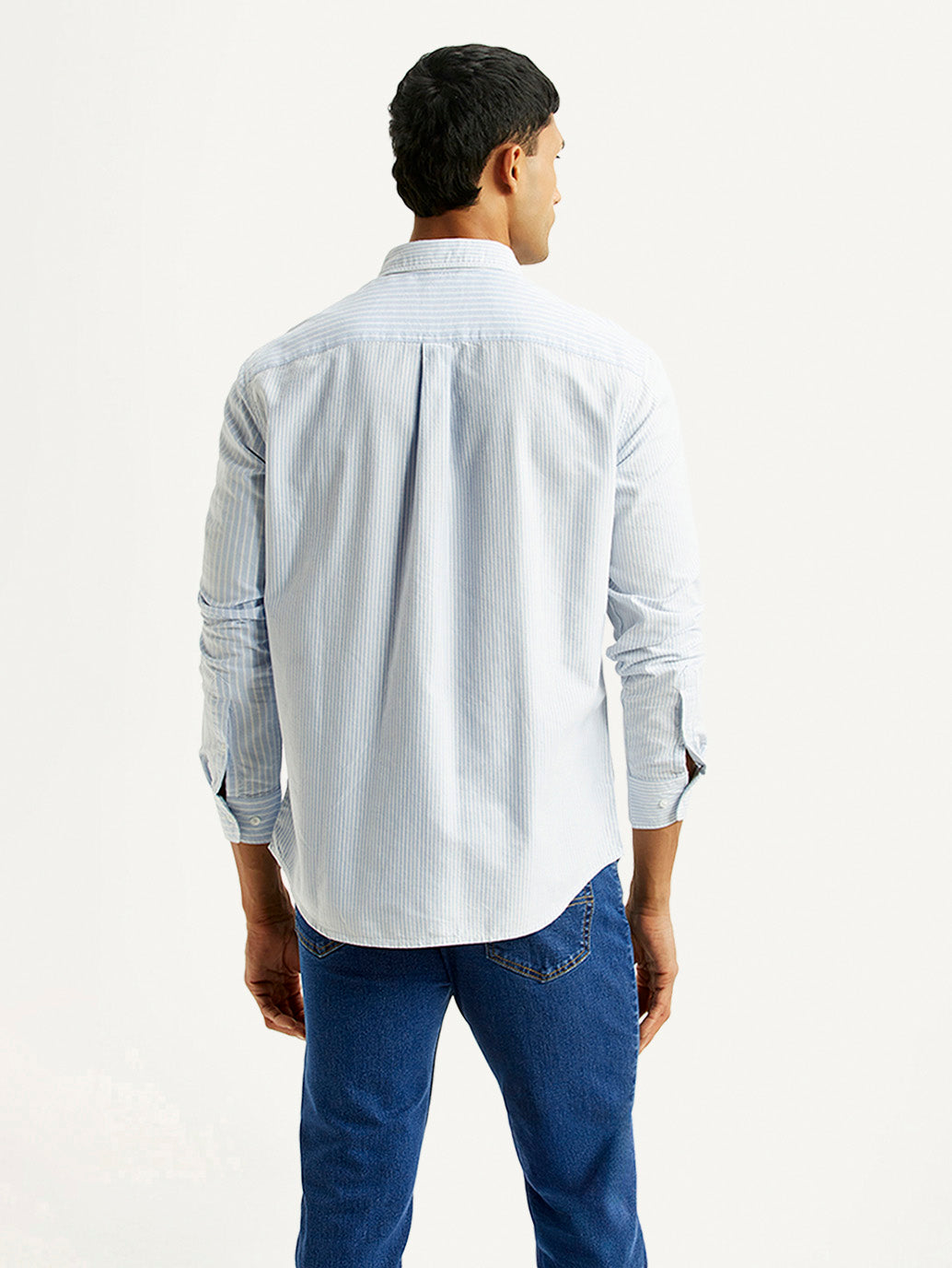 Men's Striped Light Blue Slim Fit Shirt - Back View