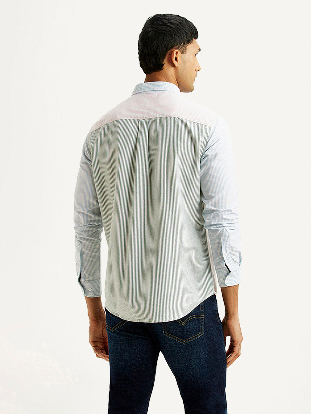 Men's Striped Multicolor Slim Fit Shirt - Back View