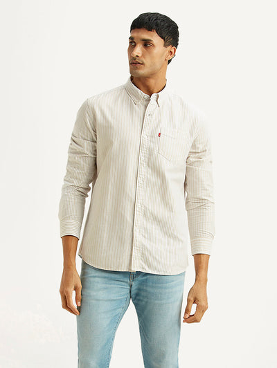 levi's Men's Striped White Slim Fit Shirt-picture-10