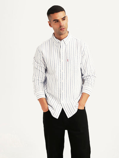 Men's Striped White Slim Fit Shirt