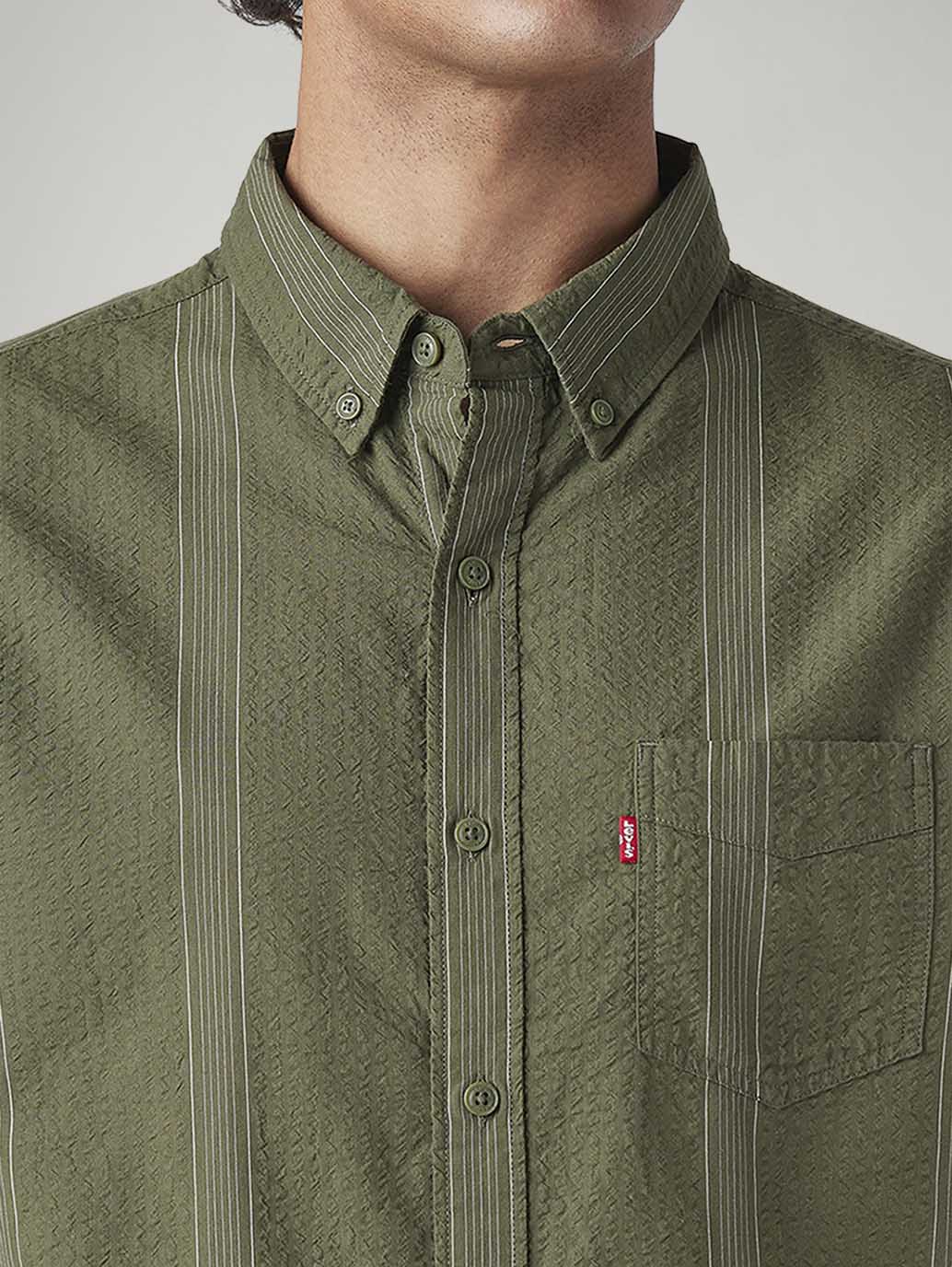 Men's Striped Green Slim Fit Shirt - a7d637d7-e6a4-4418-9ada-07ce8fd3f0c3 View