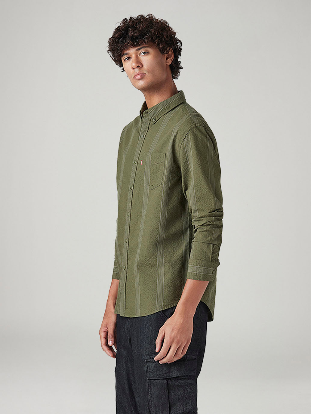 Men's Striped Green Slim Fit Shirt - e1ffec8b-085c-4a58-8483-0c6f978ffa02 View