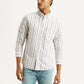 Men's Striped White Slim Fit Shirt - Front View