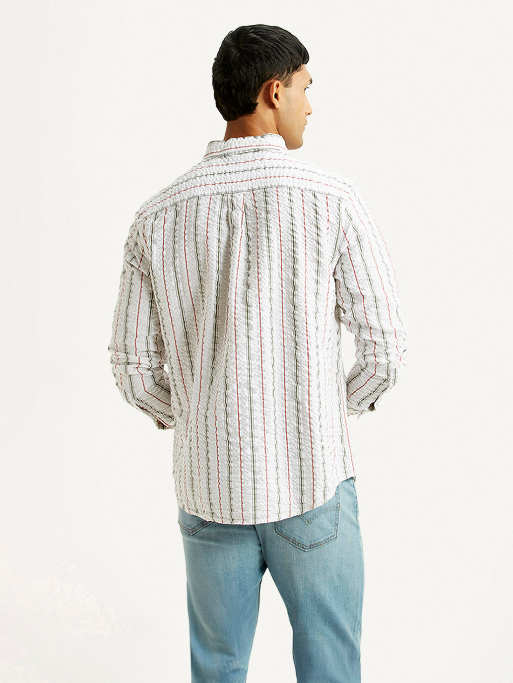 Men's Striped White Slim Fit Shirt - Back View