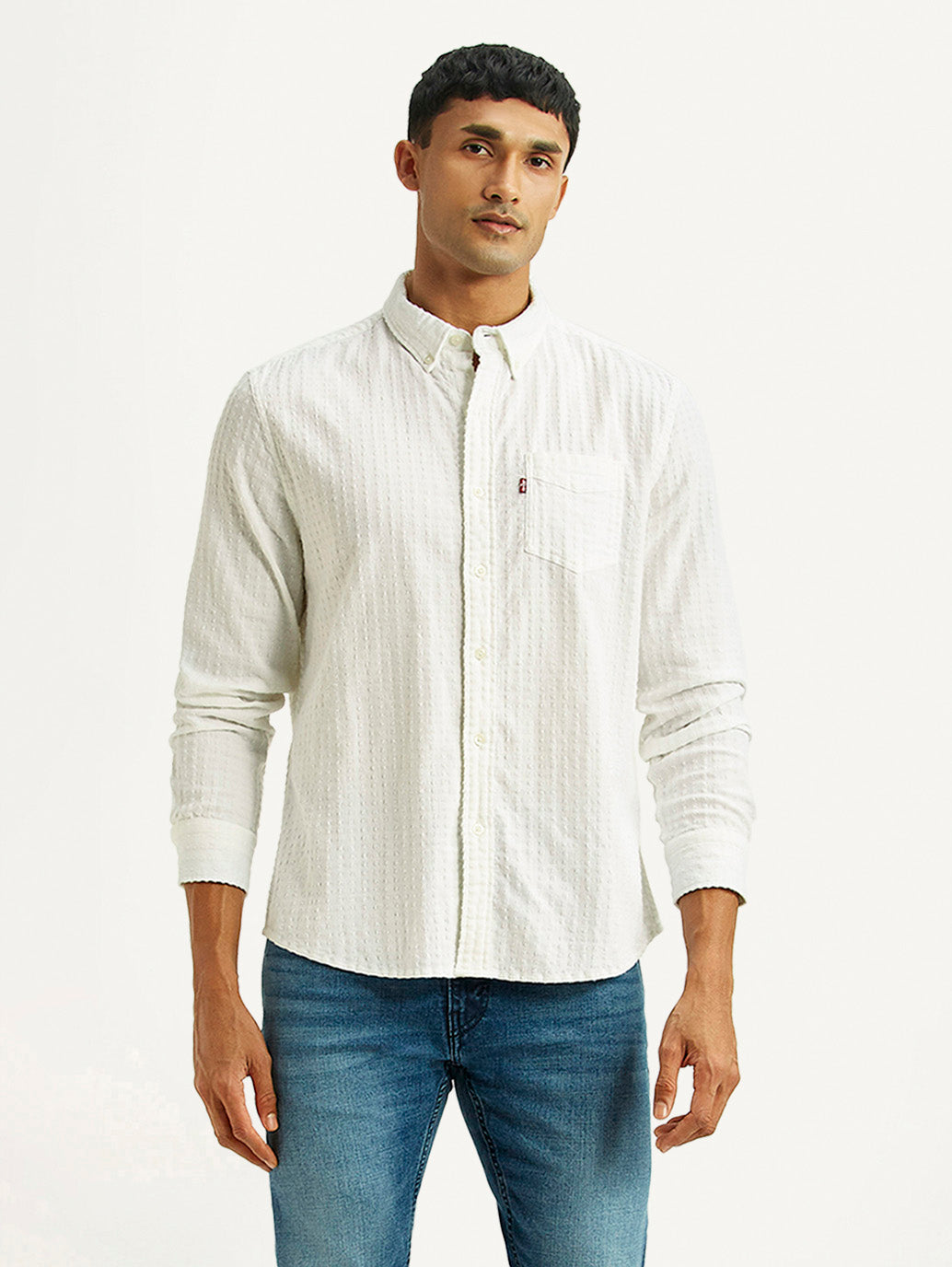 Men's Self Design White Slim Fit Shirt - Styleshot View