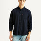 Men's Self Design Navy Slim Fit Shirt - Front View