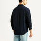 Men's Self Design Navy Slim Fit Shirt - Back View