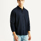 Men's Self Design Navy Slim Fit Shirt - Side View