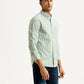 Men's Striped Light Green Slim Fit Shirt - Side View
