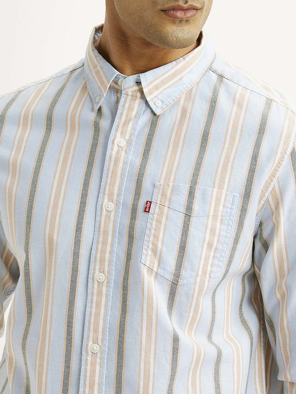Men's Striped Light Blue Slim Fit Shirt - Detail View