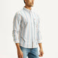 Men's Striped Light Blue Slim Fit Shirt - Side View