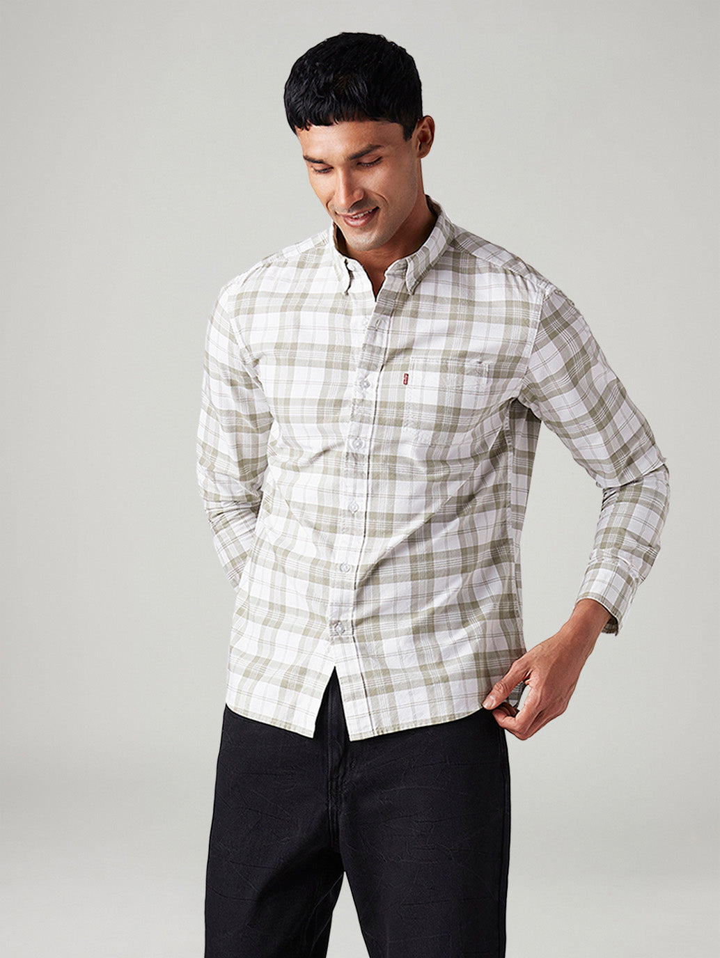 Men's Checkered Slim Fit Oxford Shirt - Styleshot View