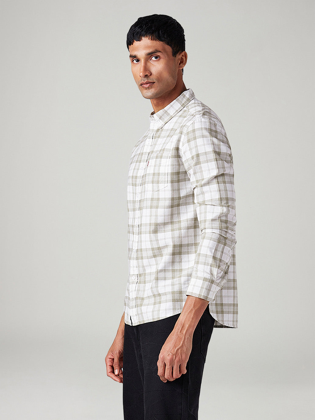 Men's Checkered Slim Fit Oxford Shirt - Side View