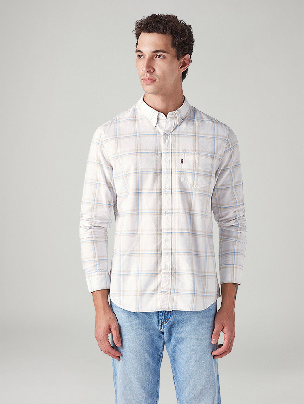 Men's Plaid Slim Fit Oxford Shirt - Front View