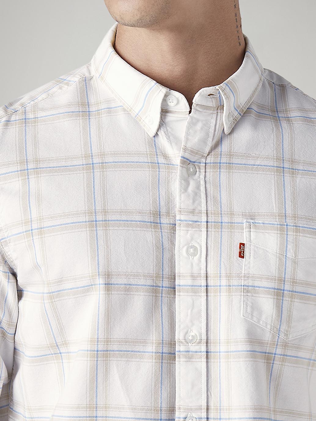 Men's Plaid Slim Fit Oxford Shirt - Detail View