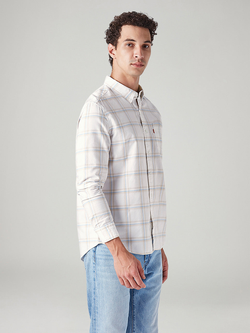 Men's Plaid Slim Fit Oxford Shirt - Side View