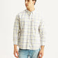 Men's Checkered Off-White Slim Fit Shirt - Front View