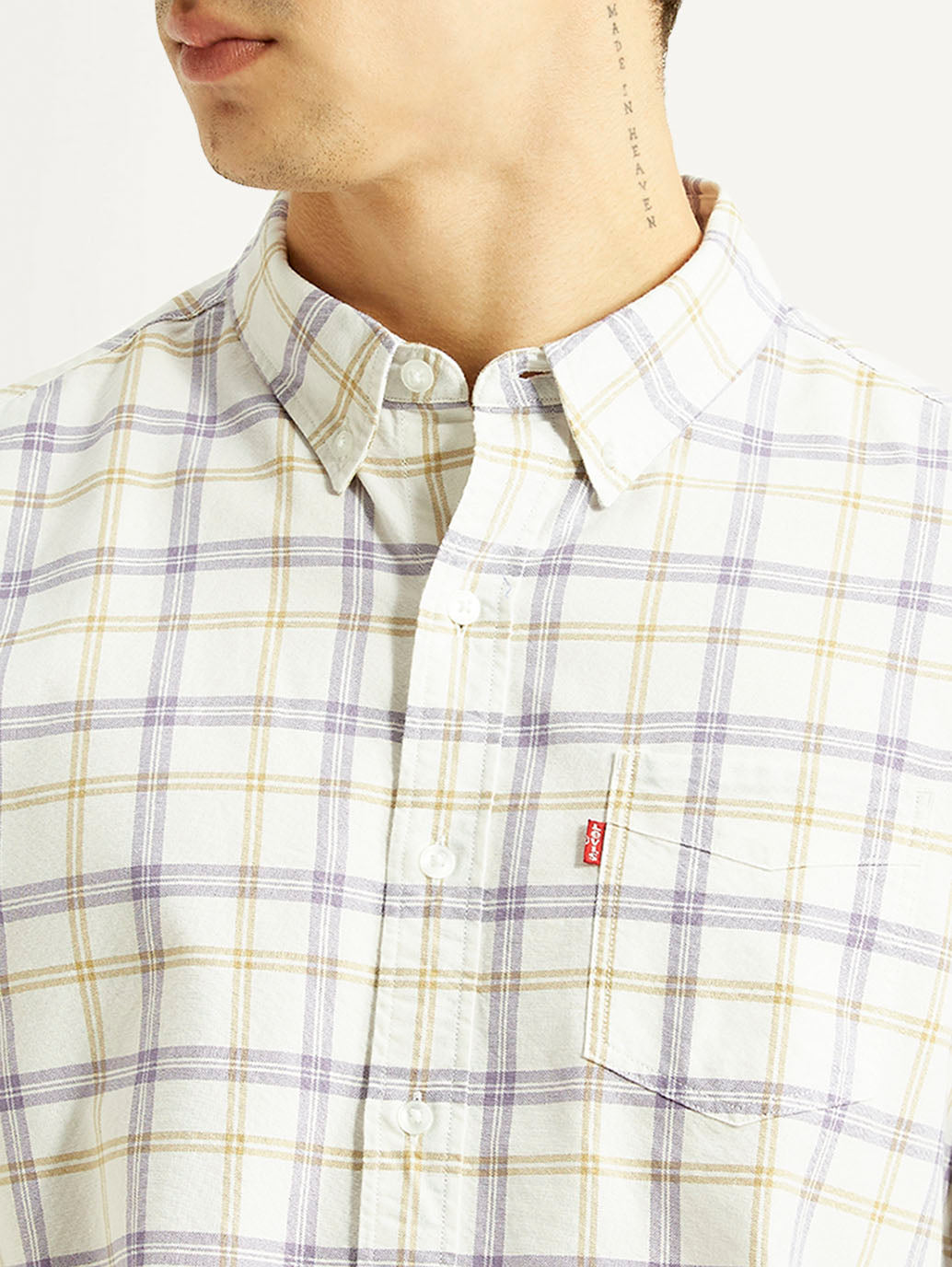 Men's Checkered Off-White Slim Fit Shirt - Detail View