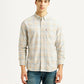 Men's Checkered Beige Slim Fit Shirt - Front View