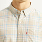 Men's Checkered Beige Slim Fit Shirt - Detail View