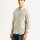 Men's Checkered Beige Slim Fit Shirt - Side View