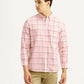 Men's Checkered Pink Slim Fit Shirt - Front View