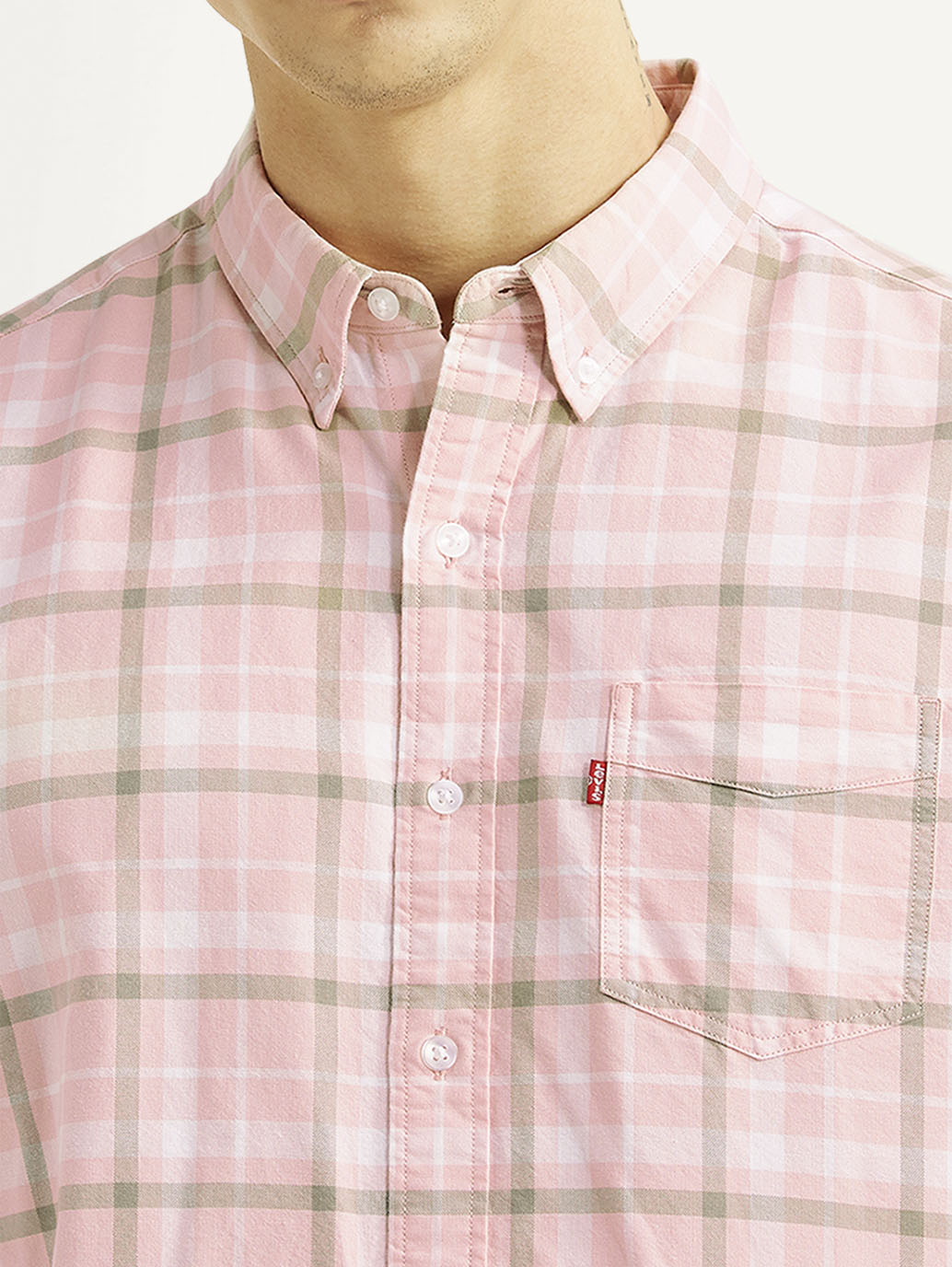 Men's Checkered Pink Slim Fit Shirt - Detail View