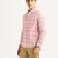 Men's Checkered Pink Slim Fit Shirt - Side View
