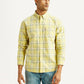 Men's Checkered Yellow Slim Fit Shirt - Front View