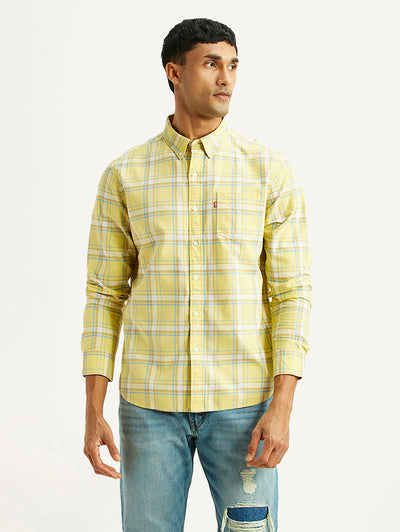 Men's Checkered Yellow Slim Fit Shirt