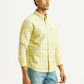 Men's Checkered Yellow Slim Fit Shirt - Side View