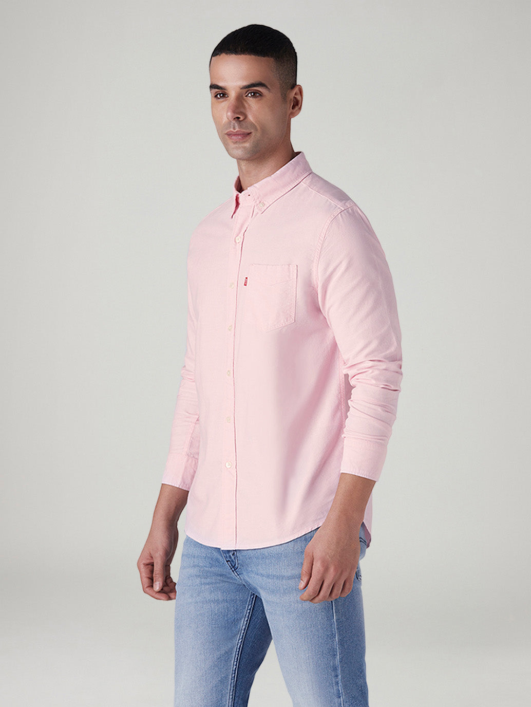 Men's Solid Slim Fit Oxford Shirt - Side View