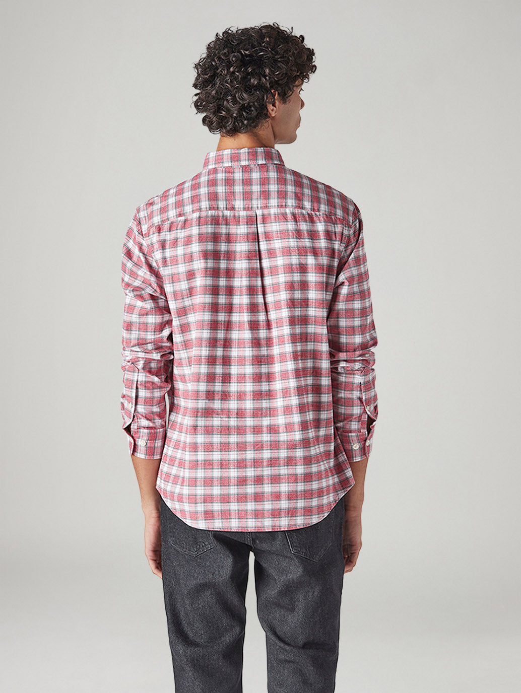 Men's Checkered Slim Fit Textured Shirt - Back View