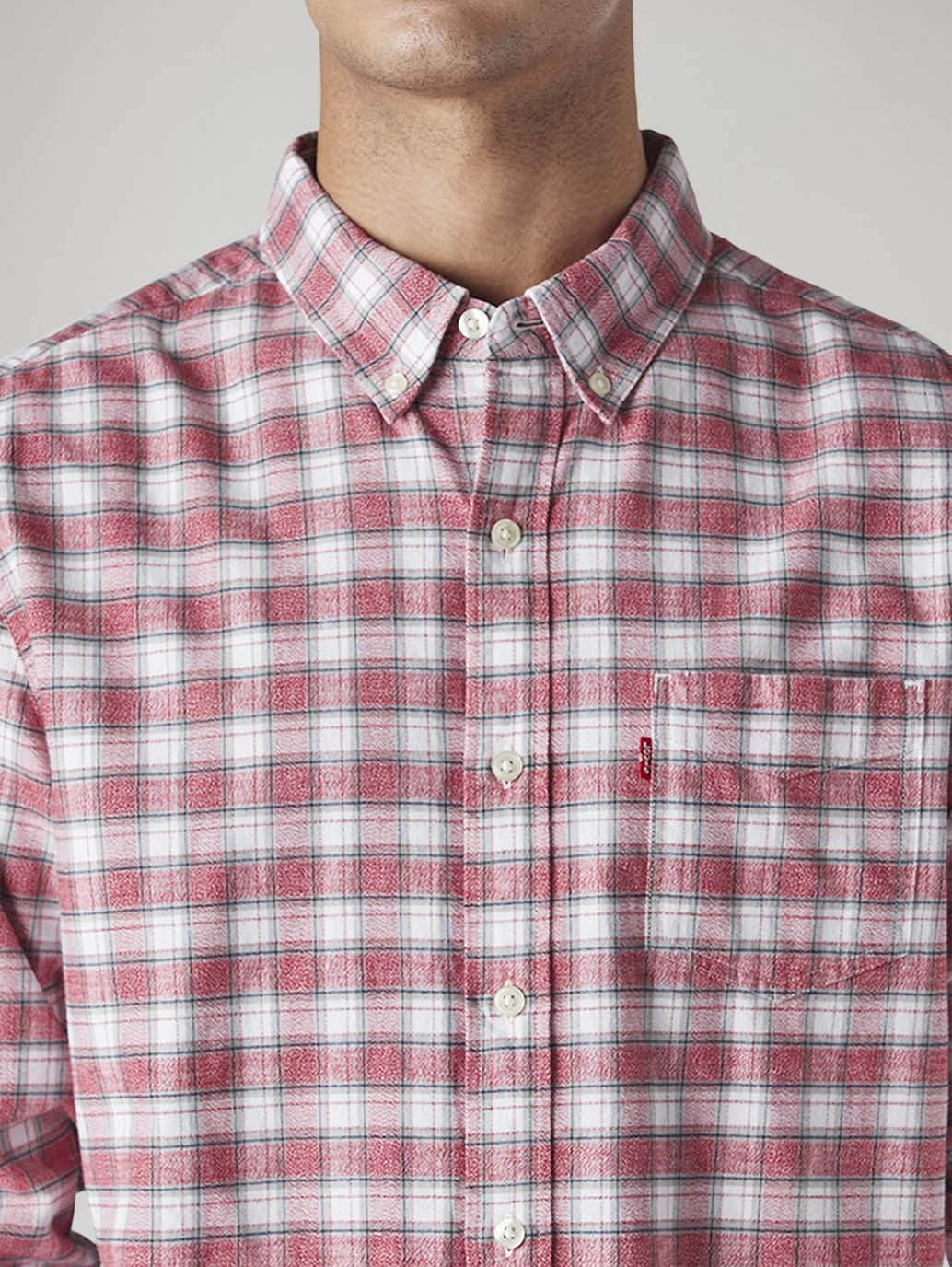 Men's Checkered Slim Fit Textured Shirt - Detail View