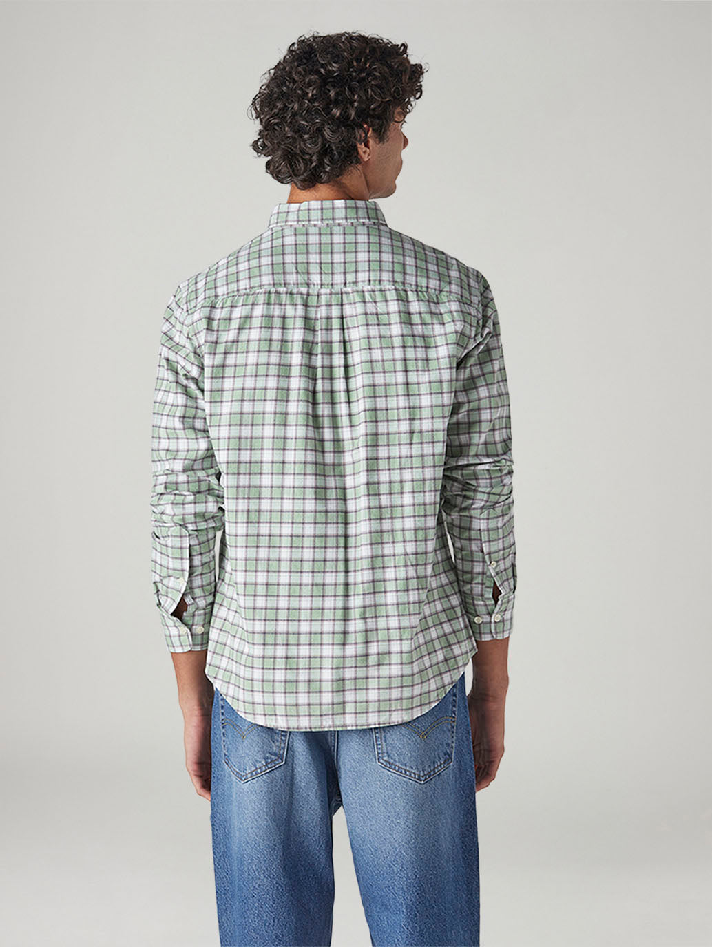 Men's Checkered Slim Fit Textured Shirt - Back View