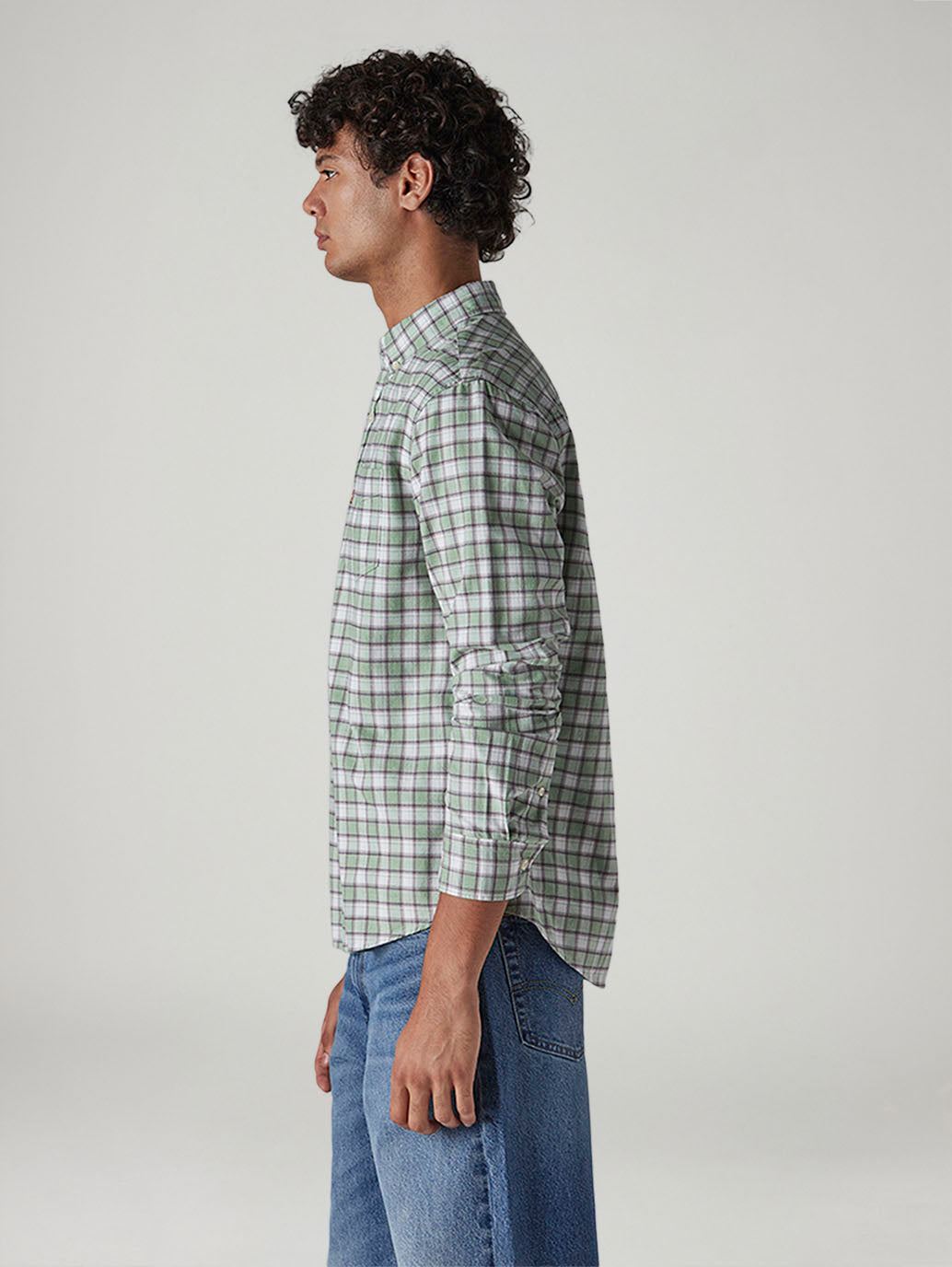 Men's Checkered Slim Fit Textured Shirt - Side View