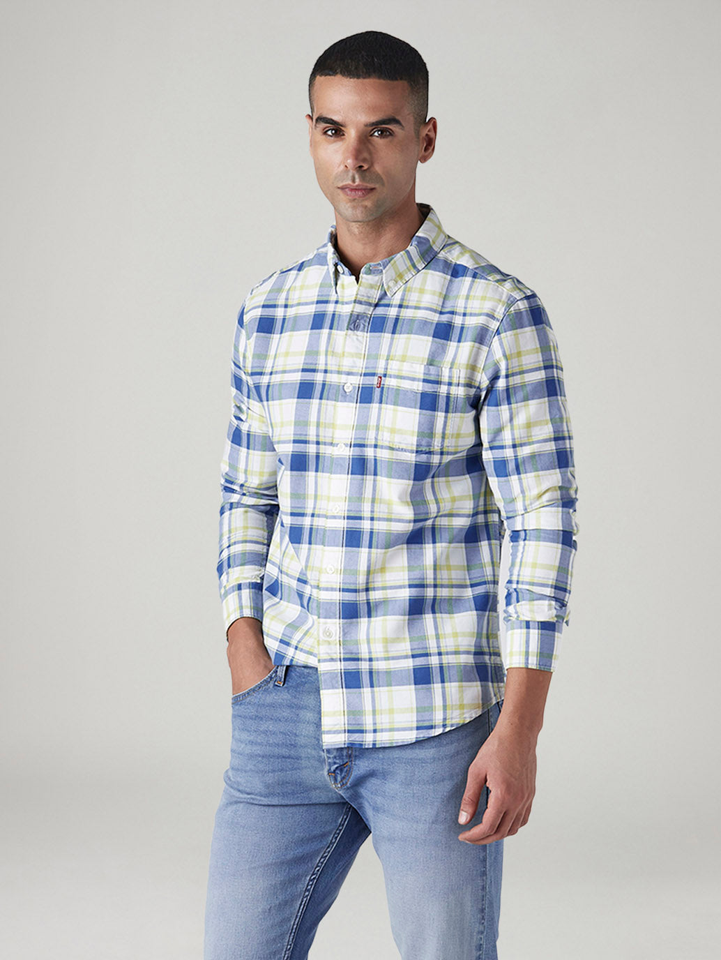 Men's Checkered Slim Fit Oxford Shirt