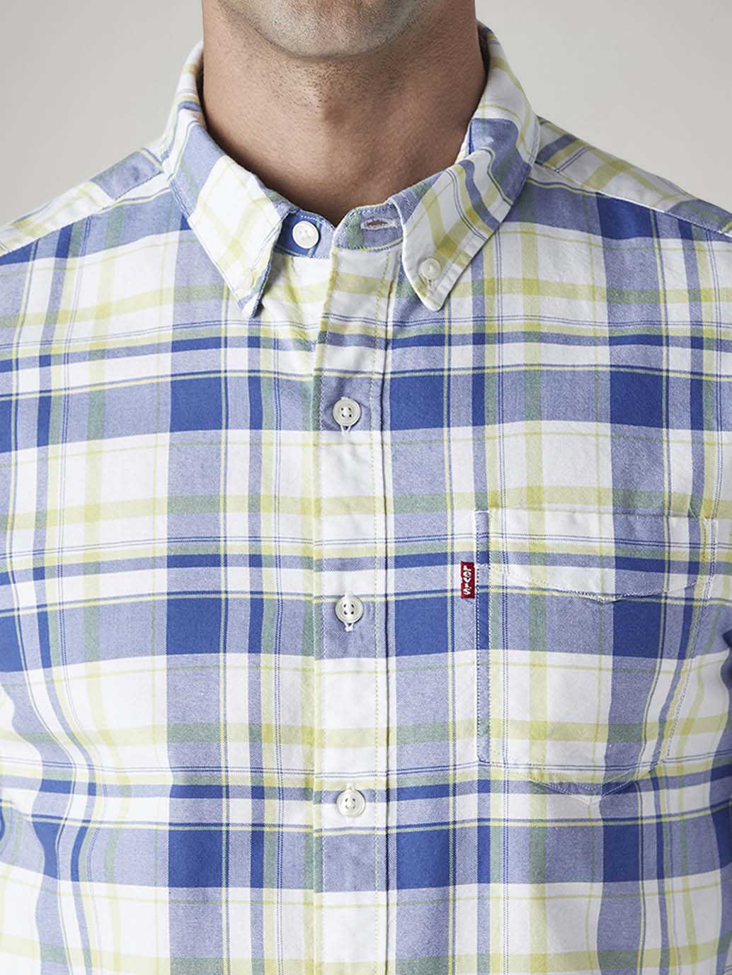 Men's Checkered Slim Fit Oxford Shirt - Detail View
