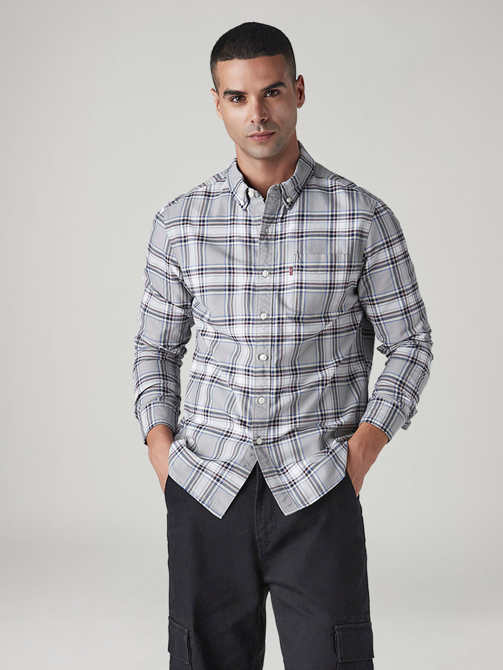 Men's Checkered Slim Fit Oxford Shirt