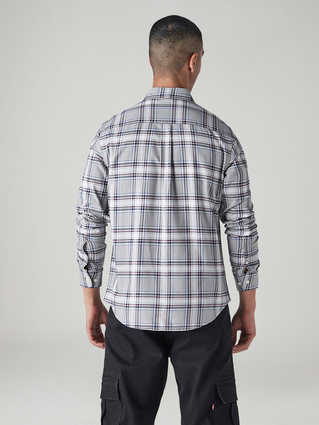 Men's Checkered Slim Fit Oxford Shirt - Back View