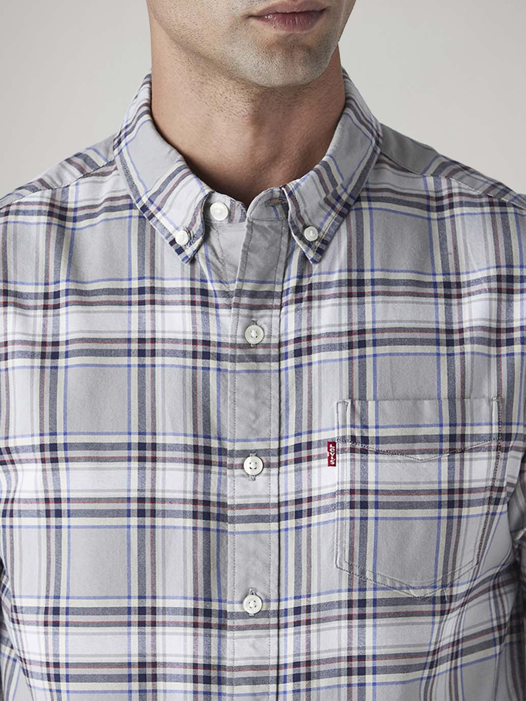 Men's Checkered Slim Fit Oxford Shirt - Detail View