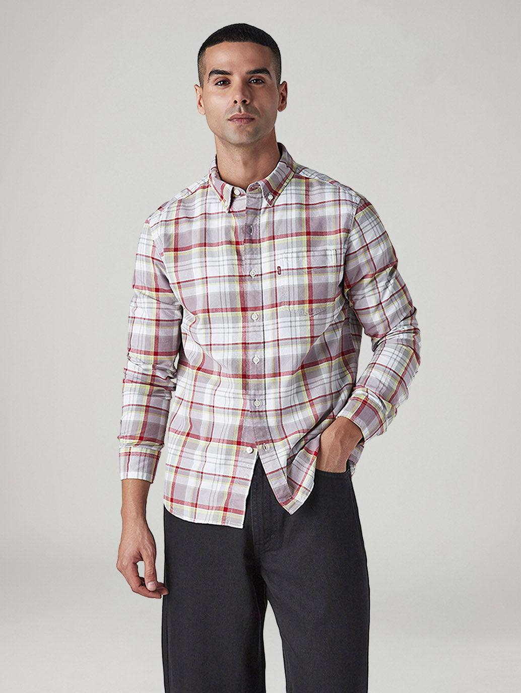 Men's Checkered Slim Fit Oxford Shirt