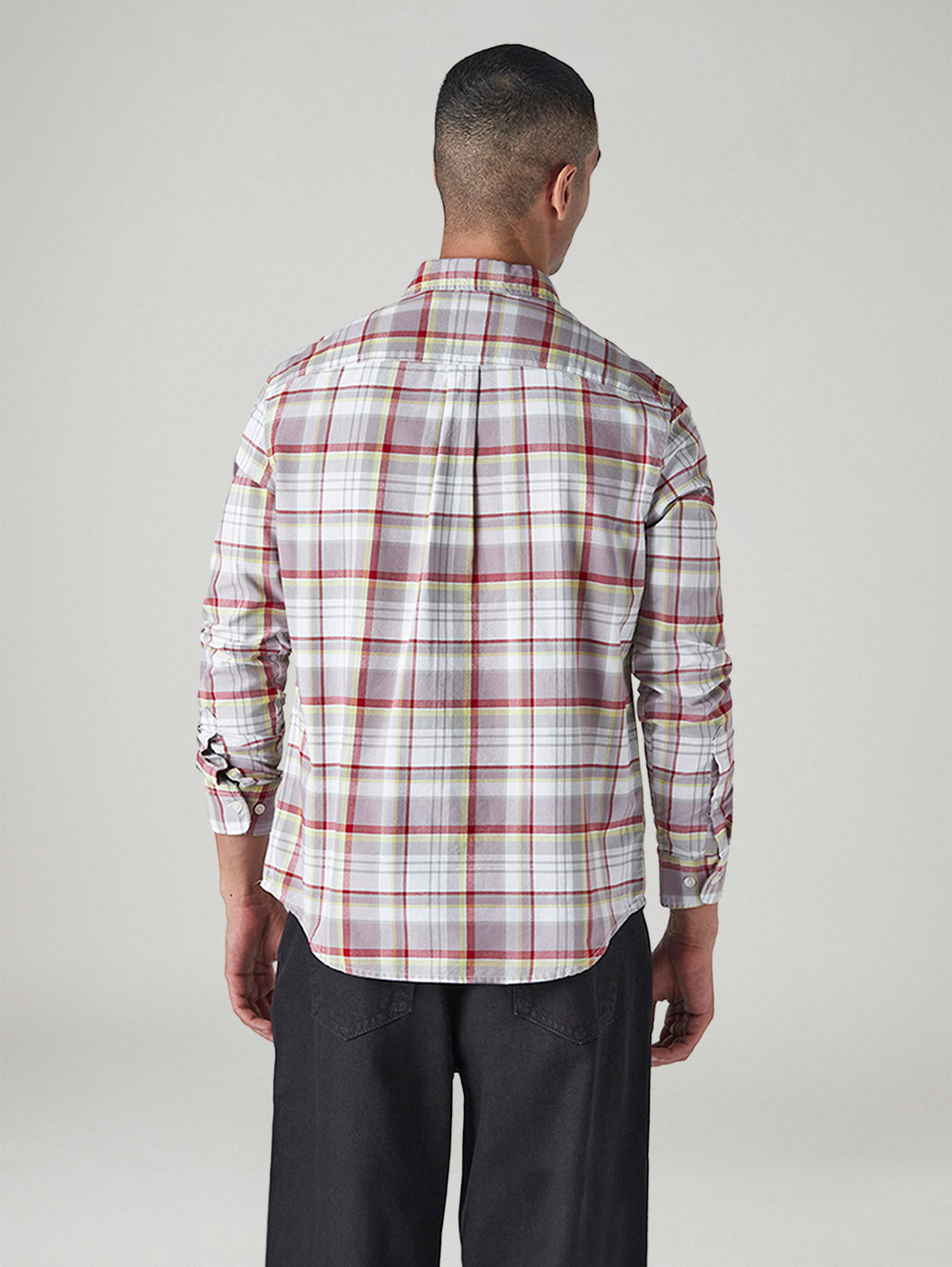 Men's Checkered Slim Fit Oxford Shirt - Back View
