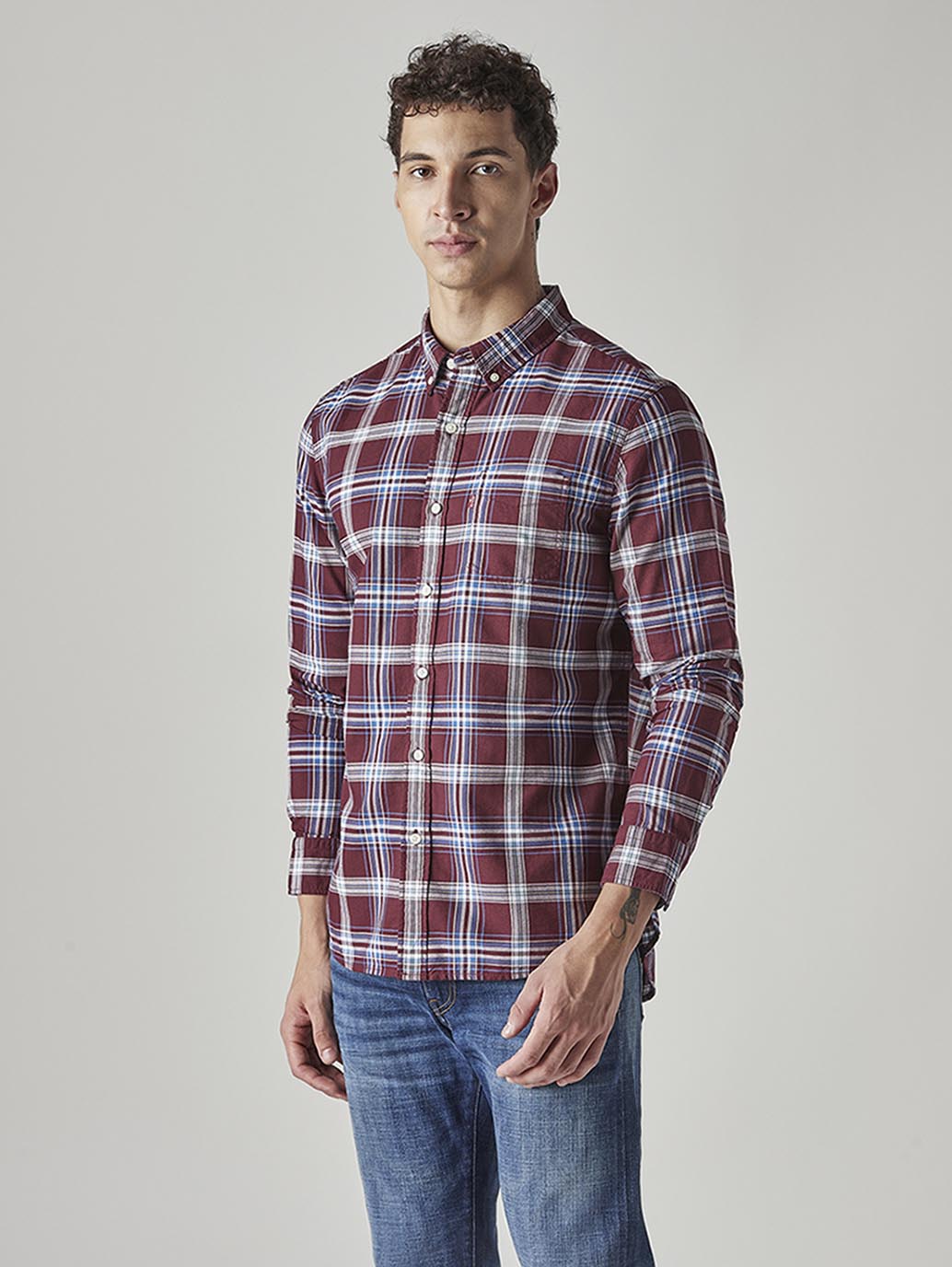 Men's Checkered Slim Fit Oxford Shirt - 20 View
