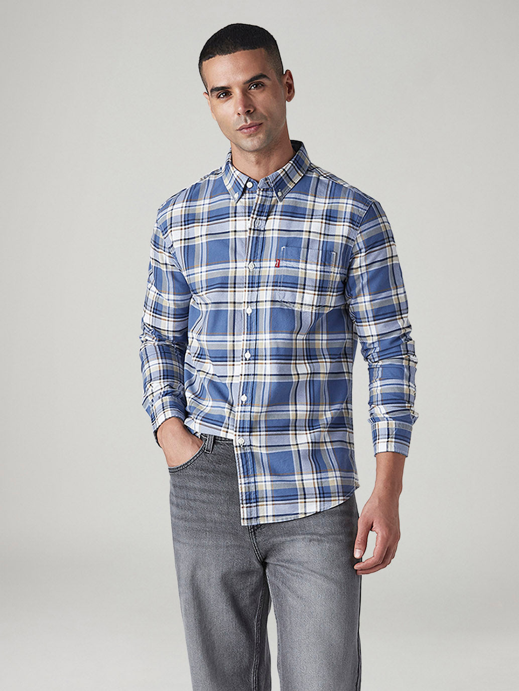 Men's Checkered Slim Fit Oxford Shirt