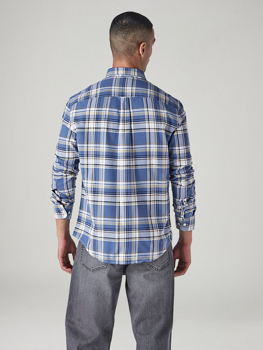 Men's Checkered Slim Fit Oxford Shirt - Back View