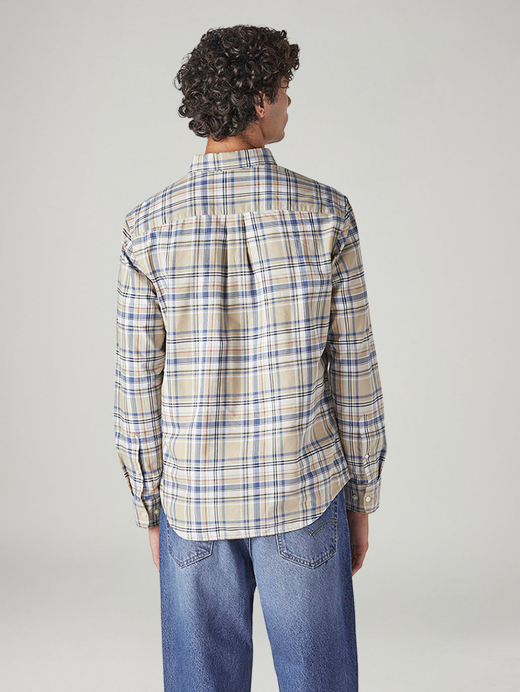 Men's Checkered Slim Fit Oxford Shirt - Back View