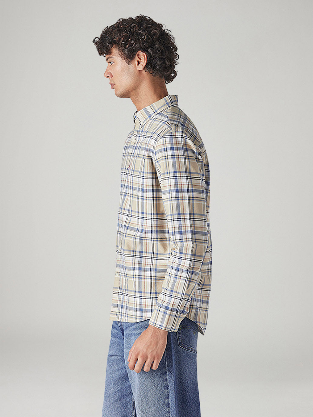 Men's Checkered Slim Fit Oxford Shirt - Side View